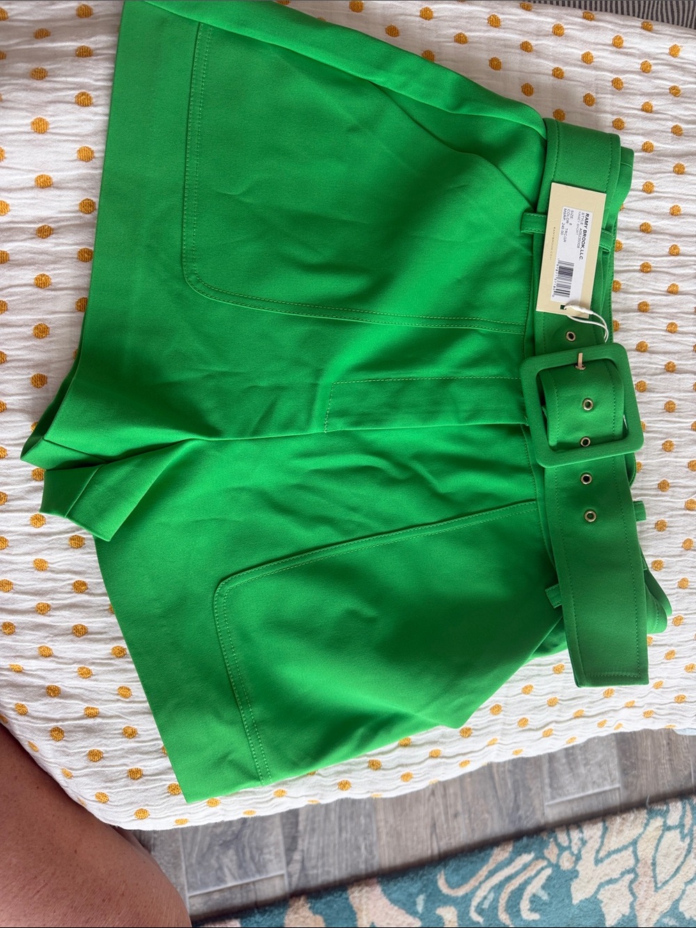 Ramy Brook Emerald Green High-Waist Belted Shorts